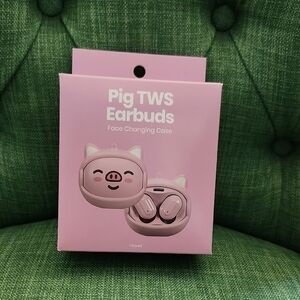Cute Pig TWS Earbuds with Face Changing Case - Pink